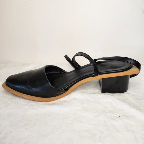 Black Leather Slingback Mules - Picture 4 of 16